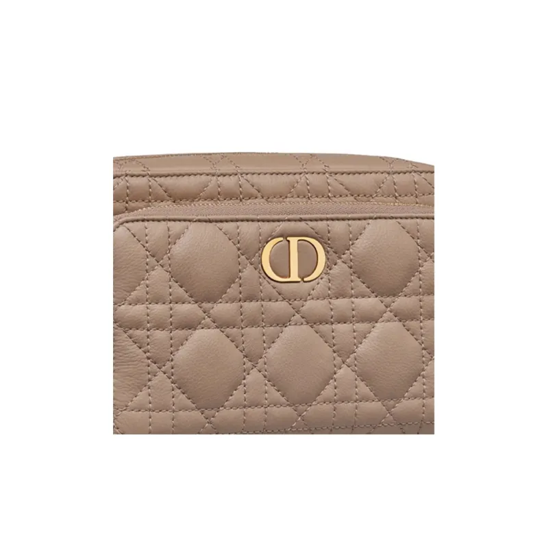 DIOR Caro Calfskin Patchwork Leather Clutch Shoulder Crossbody Bag Women's Taupe-4