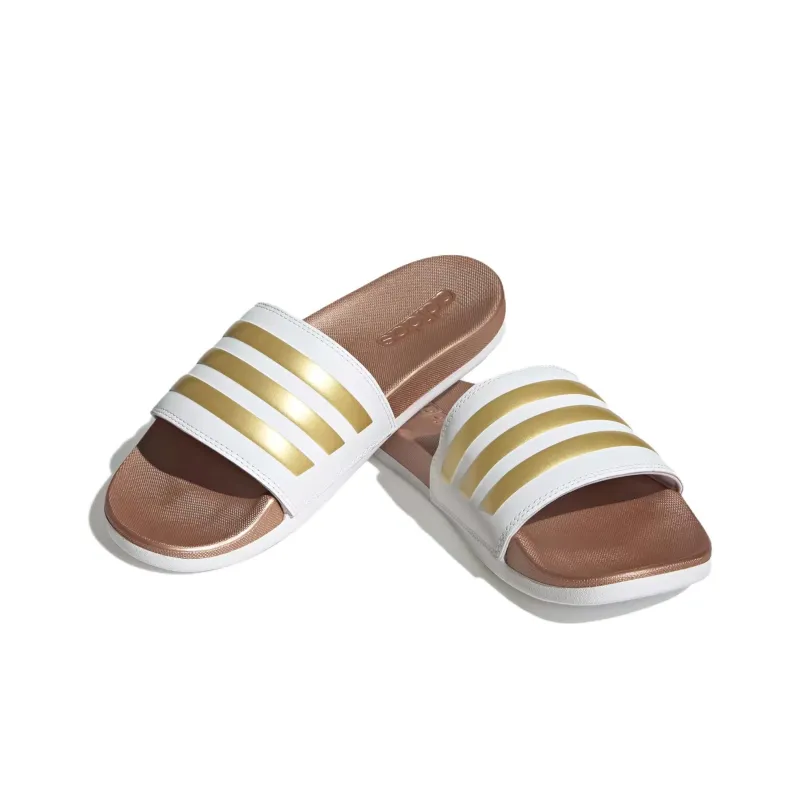 Adidas Adilette Comfort Slides Cloud White Matte Gold Women's-1