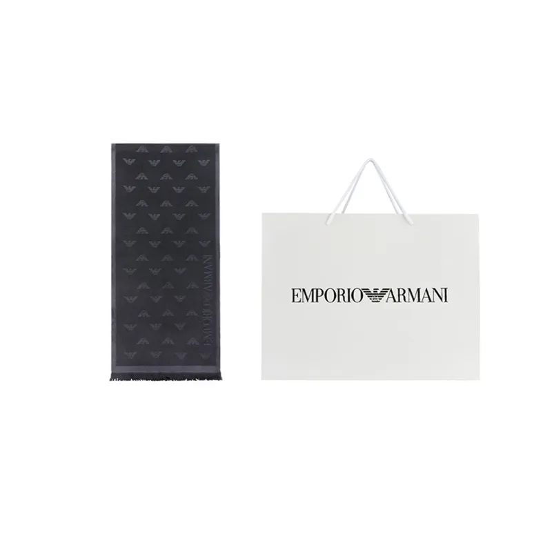 EMPORIO ARMANI Logo Embroidered Frayed Edge Knitted Scarf-0