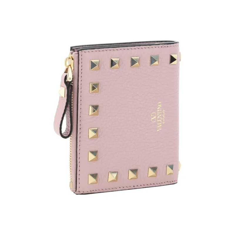 Valentino Rockstud Grained Calfskin Wallet Coin Purse Card Holder Small Size Women's Water Lilac-1