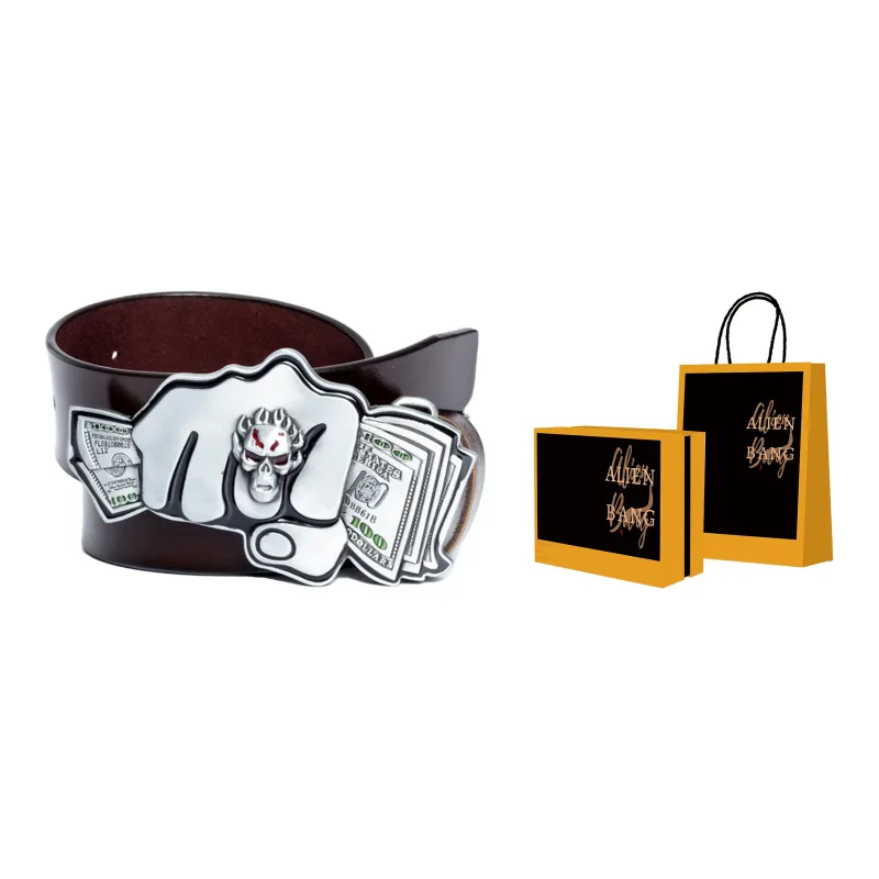 ALIEN BANG Exaggerated Western Niche Individual Cartoon Skeleton Leather Belts Men's Width: 3.8CM-5