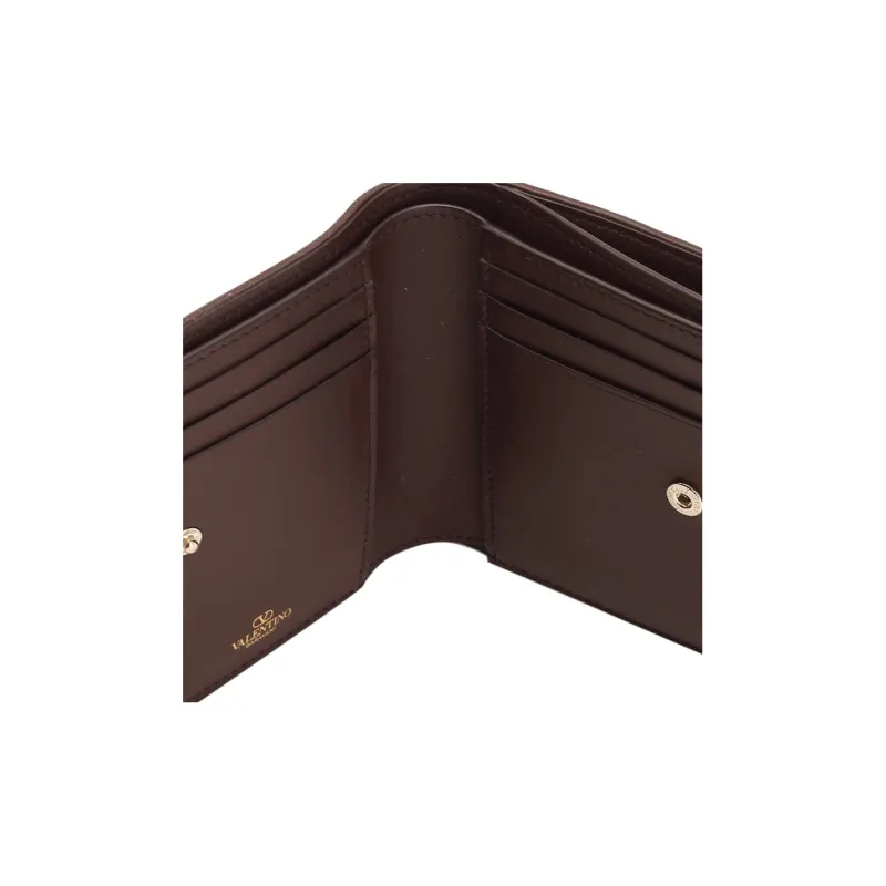 Valentino Vlogo Calfskin Wallet Coin Purses Card Holders Medium Size Women's Brown-3