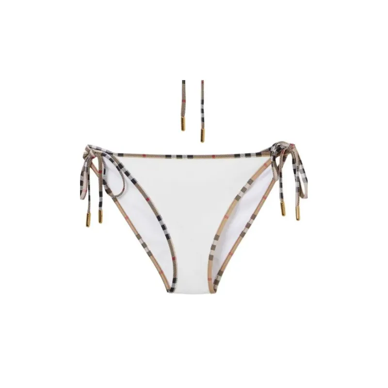 Burberry Check Trim Stretch Nylon Triangle Bikini 'White'-5