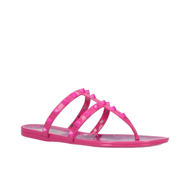 Valentino ROCKSTUD Rubber Sole Flip Flops Women's Fuchsia-2