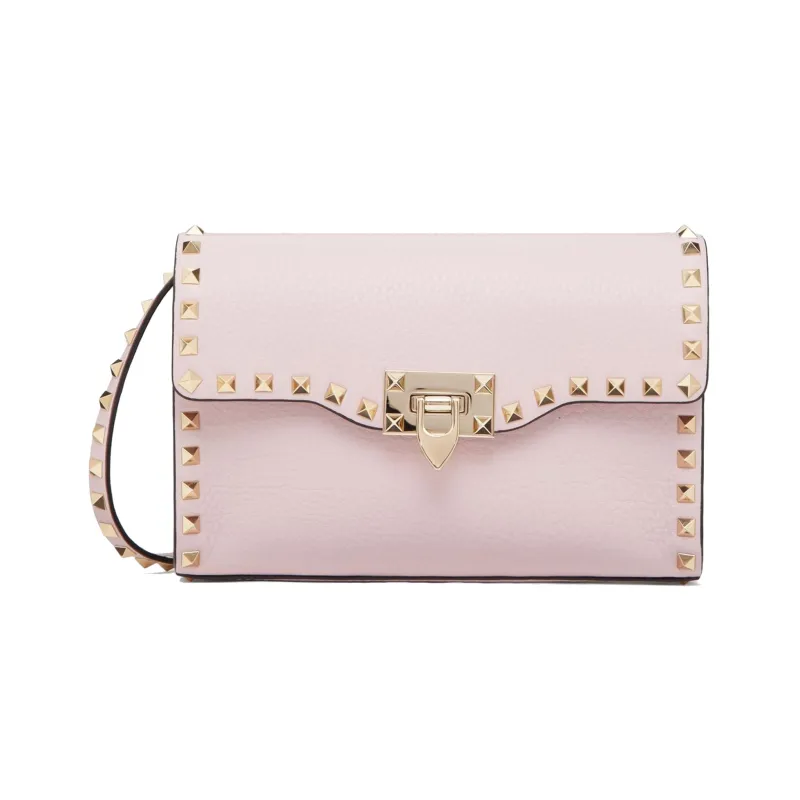 Valentino Rockstud Calfskin Messenger Bag Shoulder Bag Crossbody Bag Women's Pink-0