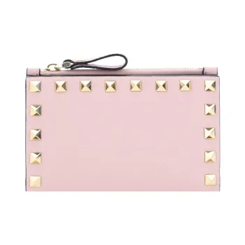 Valentino Rockstud Calfskin Coin Purse, Card Holder Women's Pink
