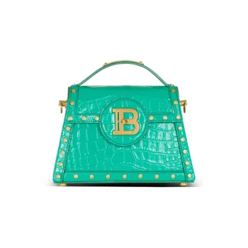 BALMAIN B-BUZZ Crocodile Pattern Patent Leather Shoulder Bag Crossbody Bag Regular Women's Green