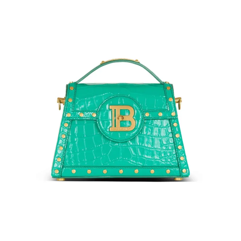 BALMAIN B-BUZZ Crocodile Pattern Patent Leather Shoulder Bag Crossbody Bag Regular Women's Green-0