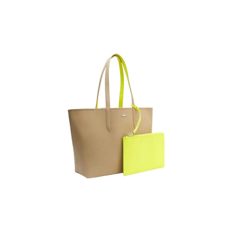 LACOSTE Coated Canvas Canvas Bag Combo Tote Bag Shopping Bag Shoulder Bag Handbag Regular Women's Brown/Yellow-1