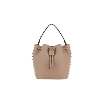 Valentino Rockstud Calfskin Bucket Bag Shoulder Bags Handbags Small Size Women's Brown