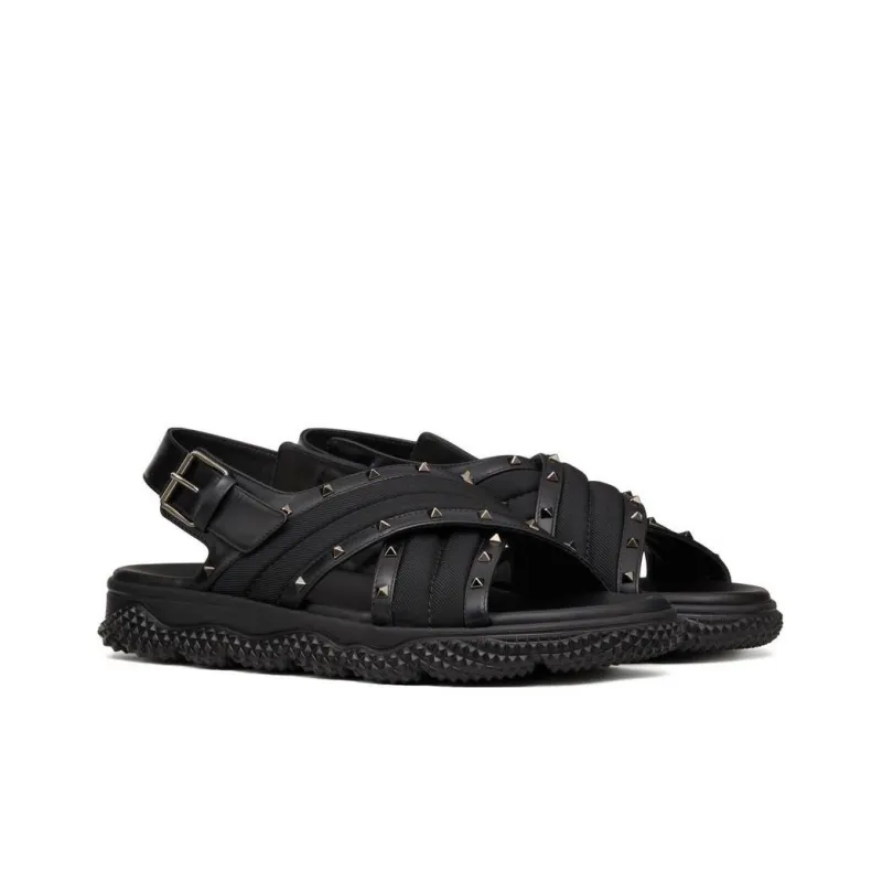 Valentino Rockstud Beach Sandals Men's Black-2