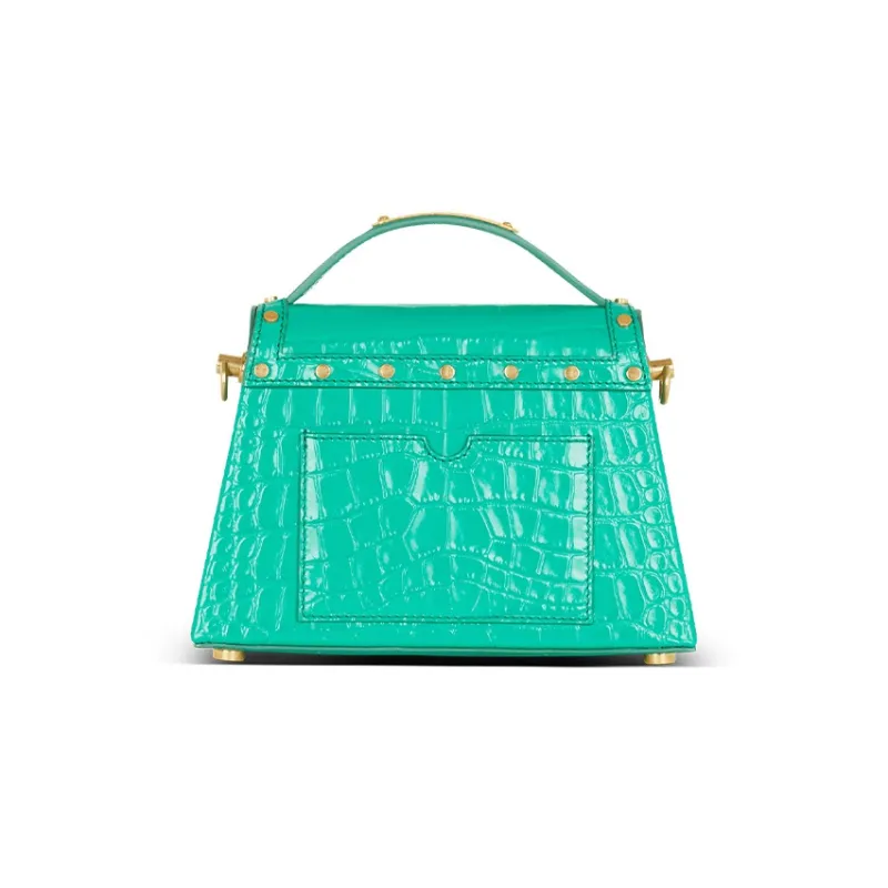 BALMAIN B-BUZZ Crocodile Pattern Patent Leather Shoulder Bag Crossbody Bag Regular Women's Green-2