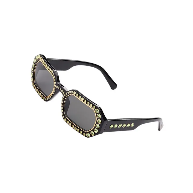 Swarovski Acetate Faux Crystal Irregular Shape Sunglasses Women's Black-2