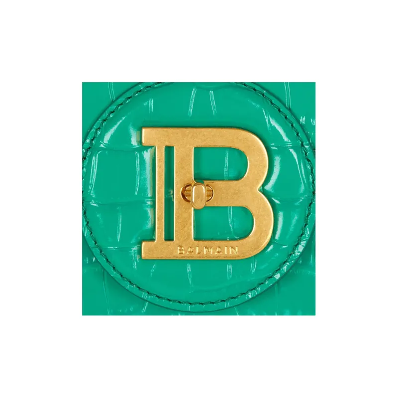 BALMAIN B-BUZZ Crocodile Pattern Patent Leather Shoulder Bag Crossbody Bag Regular Women's Green-5