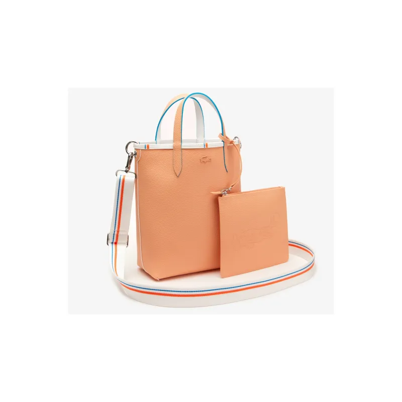 LACOSTE Grained PVC Tote Bag Shopping Bag Handbag Regular Women's White Orange-3