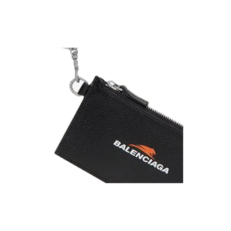 Balenciaga Grained Calfskin Key Ring Card Holder Regular Unisex Black-4
