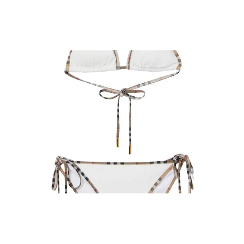 Burberry Check Trim Stretch Nylon Triangle Bikini 'White'-2