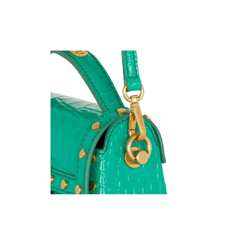 BALMAIN B-BUZZ Crocodile Pattern Patent Leather Shoulder Bag Crossbody Bag Regular Women's Green-4