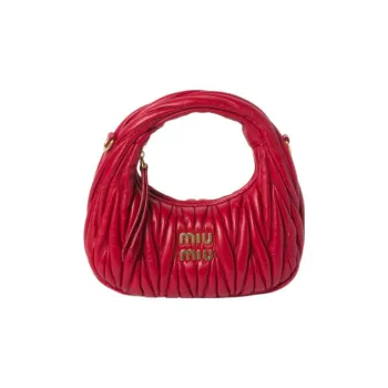 MIU MIU Matelassé Soft Sheep Leather Hobo Bag, Shoulder Bag, Crossbody Handbag Mini Women's Red