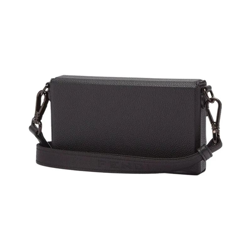 FENDI Full Grain Leather Cell Phone Pouch Crossbody Bag Shoulder Bag Men's Black-3