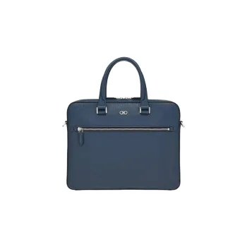 FERRAGAMO GANCINI Hammered Calfskin Business Briefcase, Handbag Regular Men's Midnight Blue/Black