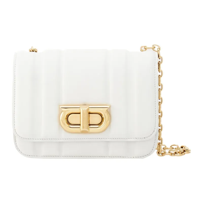 FERRAGAMO GANCINI Calfskin Shoulder Bag Crossbody Bag Mini Women's White-0