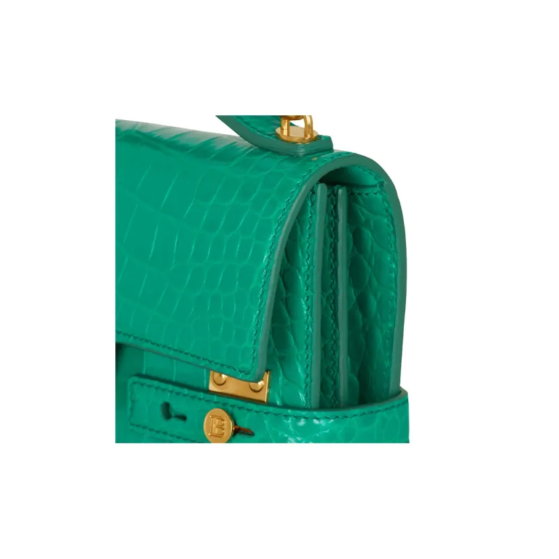 BALMAIN B BUZZ Crocodile Pattern Embossed Calfskin Handbag, Shoulder Bag, Crossbody Bag Regular Women's Green-3