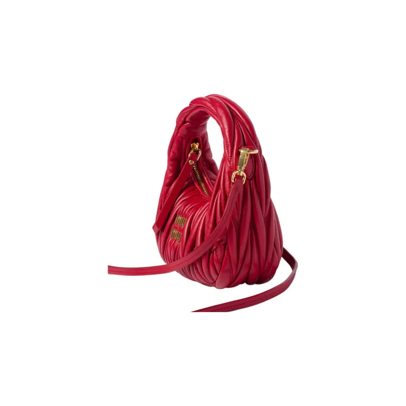 MIU MIU Matelassé Soft Sheep Leather Hobo Bag, Shoulder Bag, Crossbody Handbag Mini Women's Red-1