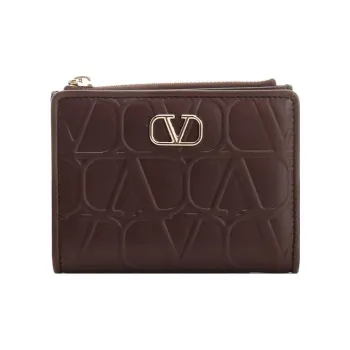 Valentino Vlogo Calfskin Wallet Coin Purses Card Holders Medium Size Women's Brown