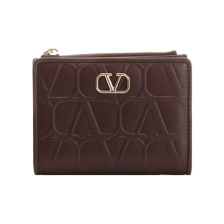 Valentino Vlogo Calfskin Wallet Coin Purses Card Holders Medium Size Women's Brown-0