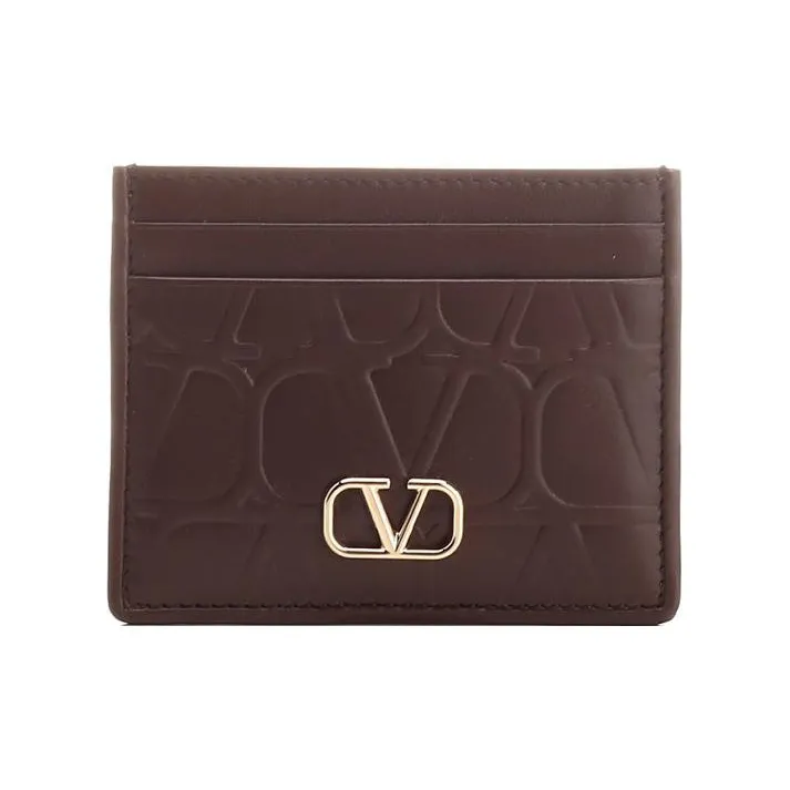 Valentino Vlogo Calfskin Wallet Coin Purses Card Holders Small Size Women's Brown-0