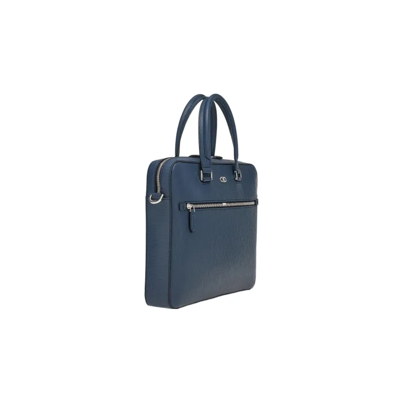 FERRAGAMO GANCINI Hammered Calfskin Business Briefcase, Handbag Regular Men's Midnight Blue/Black-1