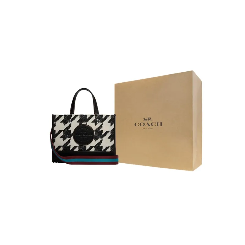 COACH Dempsey Canvas With Leather Canvas Bag Tote Tote Shopping Bag Handbag Large Size Women's Black & White-8