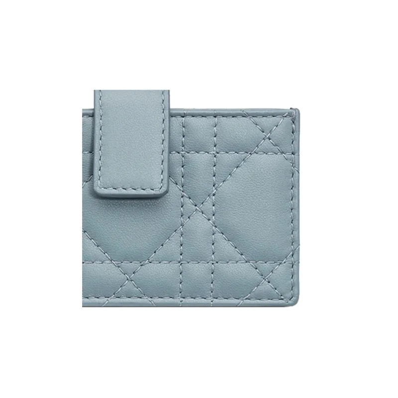 DIOR Lady Dior Wicker Pattern Sheepskin Card Holder Women's Light Blue-3