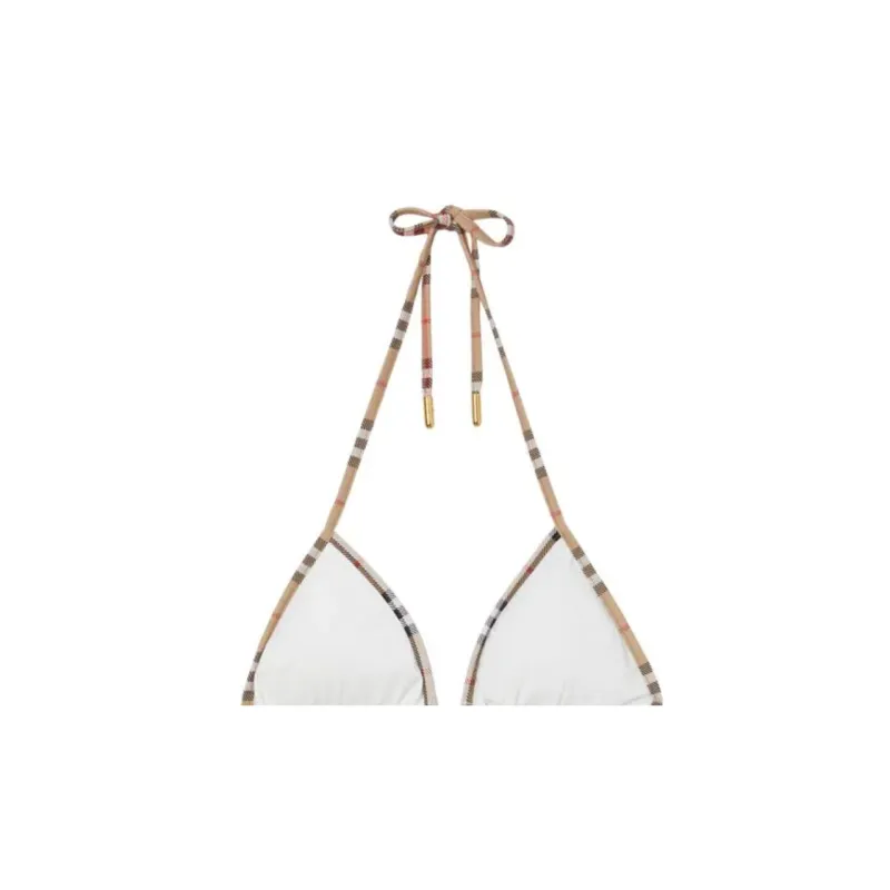 Burberry Check Trim Stretch Nylon Triangle Bikini 'White'-1
