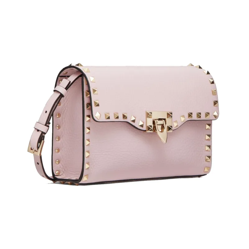 Valentino Rockstud Calfskin Messenger Bag Shoulder Bag Crossbody Bag Women's Pink-1