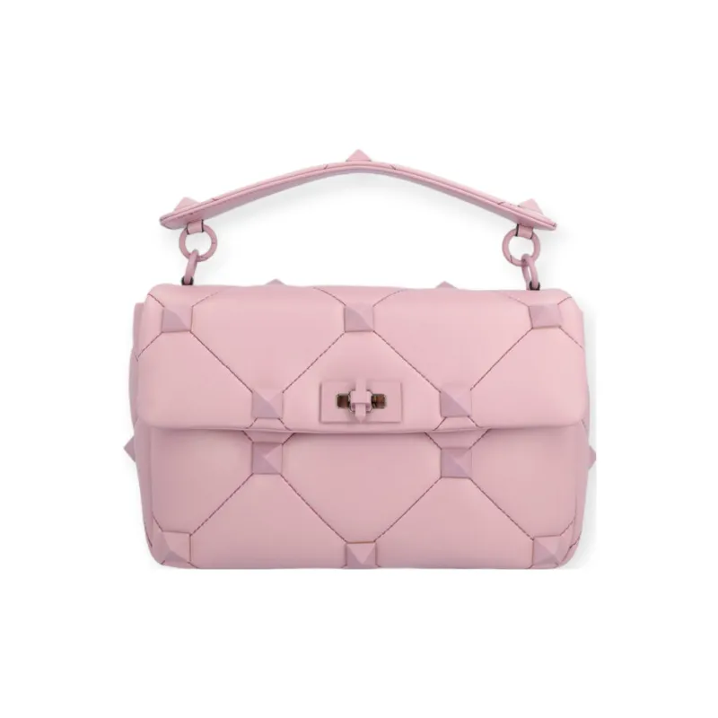 Valentino Roman Stud Leather Messenger Bag Shoulder Bag Crossbody Bag Handbags Regular Women's Pink-0