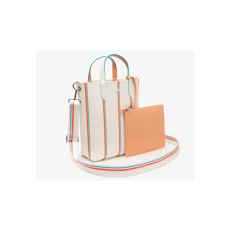 LACOSTE Grained PVC Tote Bag Shopping Bag Handbag Regular Women's White Orange-1