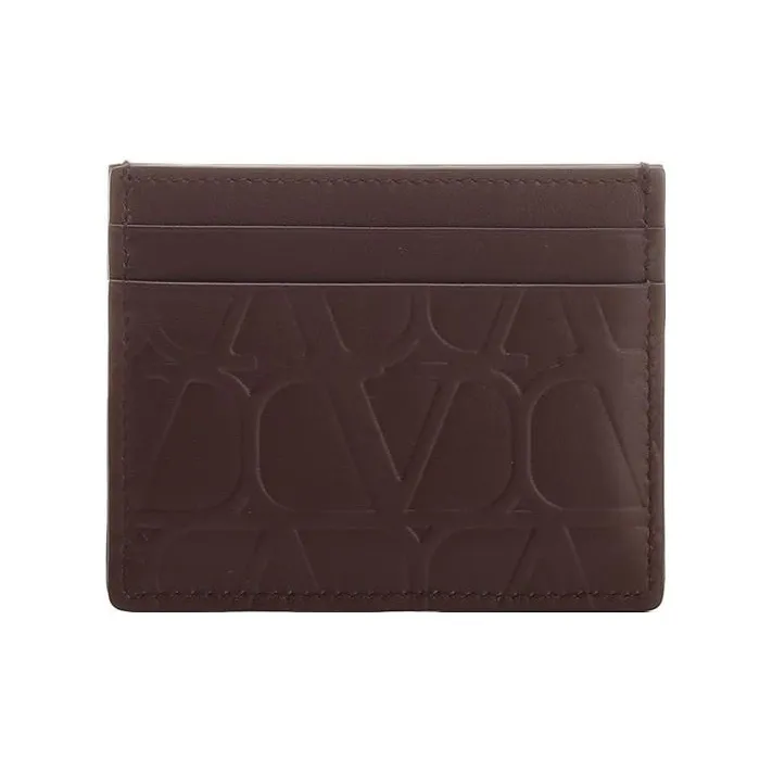 Valentino Vlogo Calfskin Wallet Coin Purses Card Holders Small Size Women's Brown-2