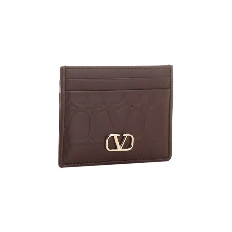Valentino Vlogo Calfskin Wallet Coin Purses Card Holders Small Size Women's Brown-1