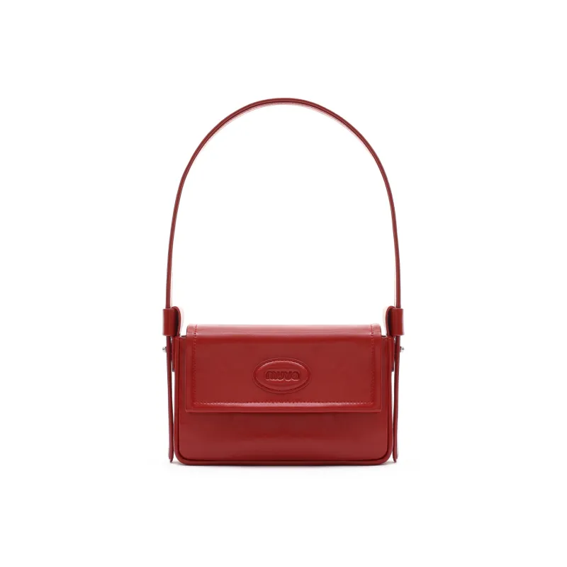 MUVA Cow Leather Shoulder Bag Medium Size Women's Milkshake White/Party Red/Moonrock Silver-4