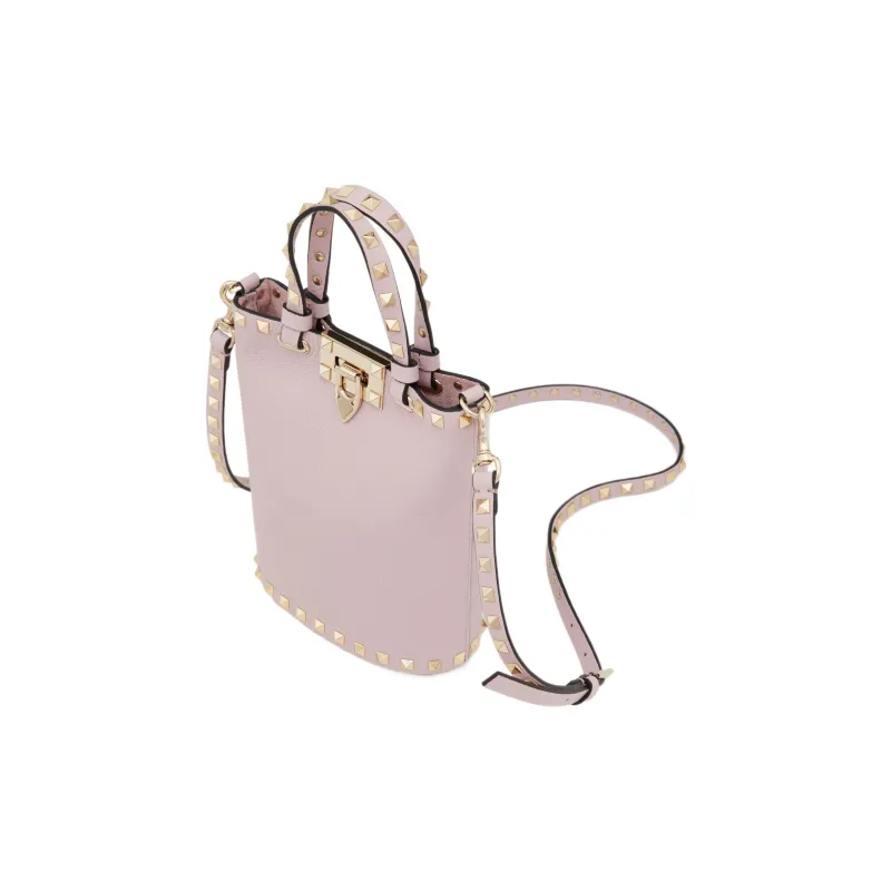 Valentino Rockstud Calfskin Bucket Bag Shoulder Bags Handbags Mini Women's Pink-4