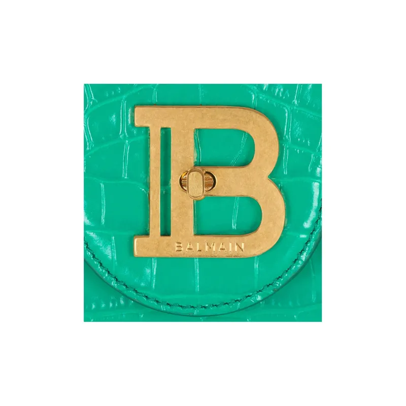 BALMAIN B BUZZ Crocodile Pattern Embossed Calfskin Handbag, Shoulder Bag, Crossbody Bag Regular Women's Green-5