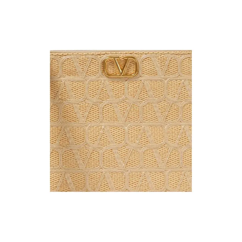 Valentino Vlogo Cotton Viscose Small Square Bag Clutch Women's Khaki-1