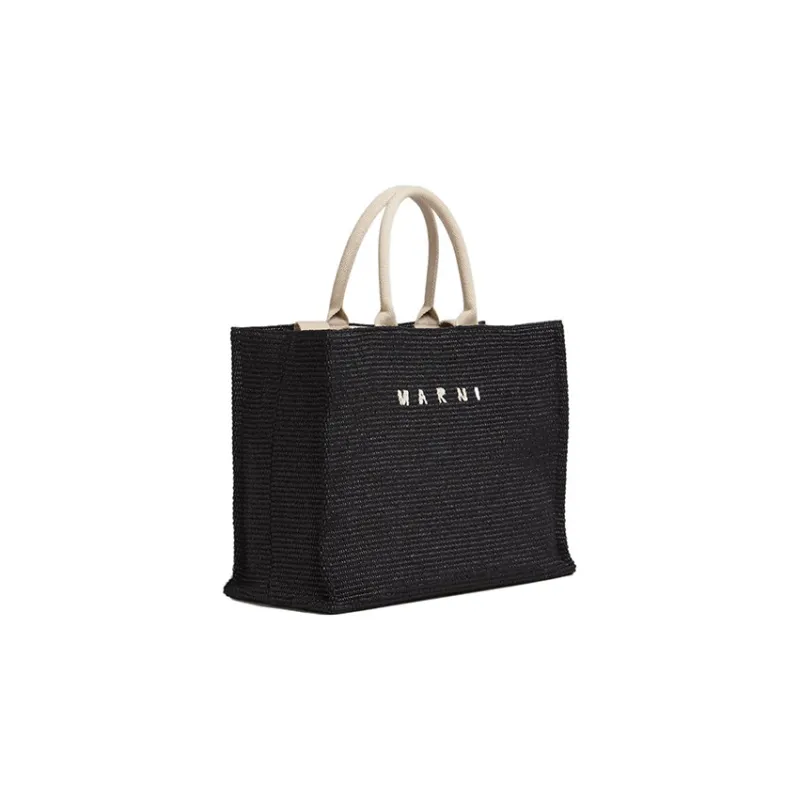 MARNI Logo Embroidered Raffia Top Handle Tote Bag-1