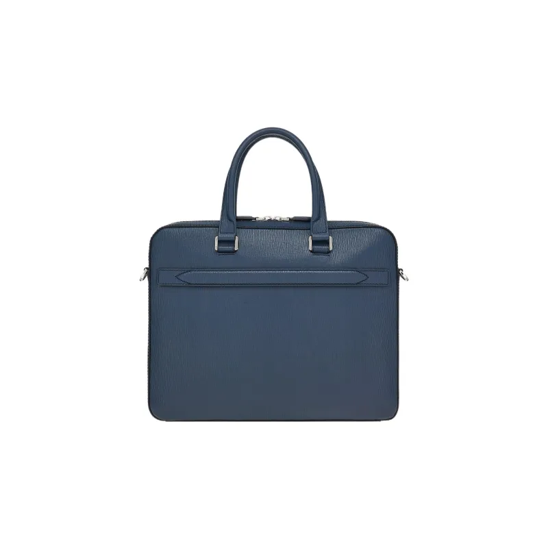 FERRAGAMO GANCINI Hammered Calfskin Business Briefcase, Handbag Regular Men's Midnight Blue/Black-2