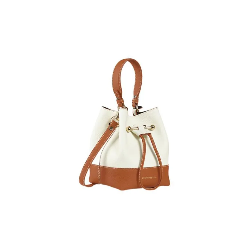 Strathberry Cow Leather Bucket Bag Portable Crossbody Bag Shoulder Bag Women's Brown/White-1