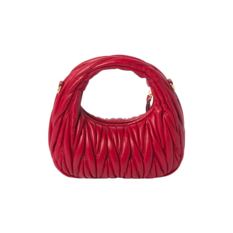 MIU MIU Matelassé Soft Sheep Leather Hobo Bag, Shoulder Bag, Crossbody Handbag Mini Women's Red-3