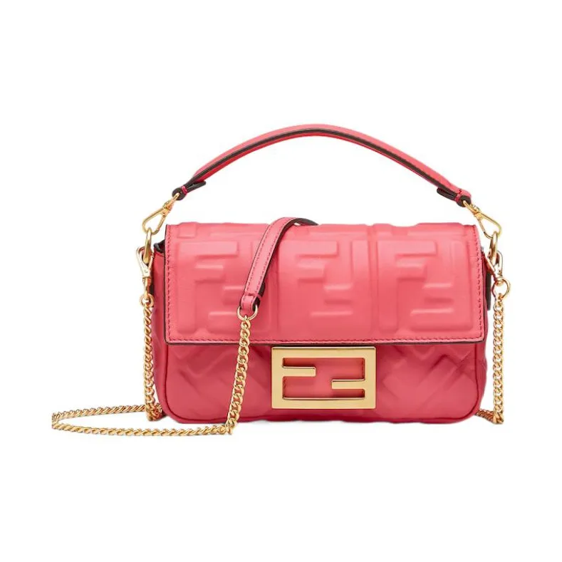 FENDI Baguette Nappa Leather Baguette Bag Portable Crossbody Bag Shoulder Bag Mini Women's Pink-0