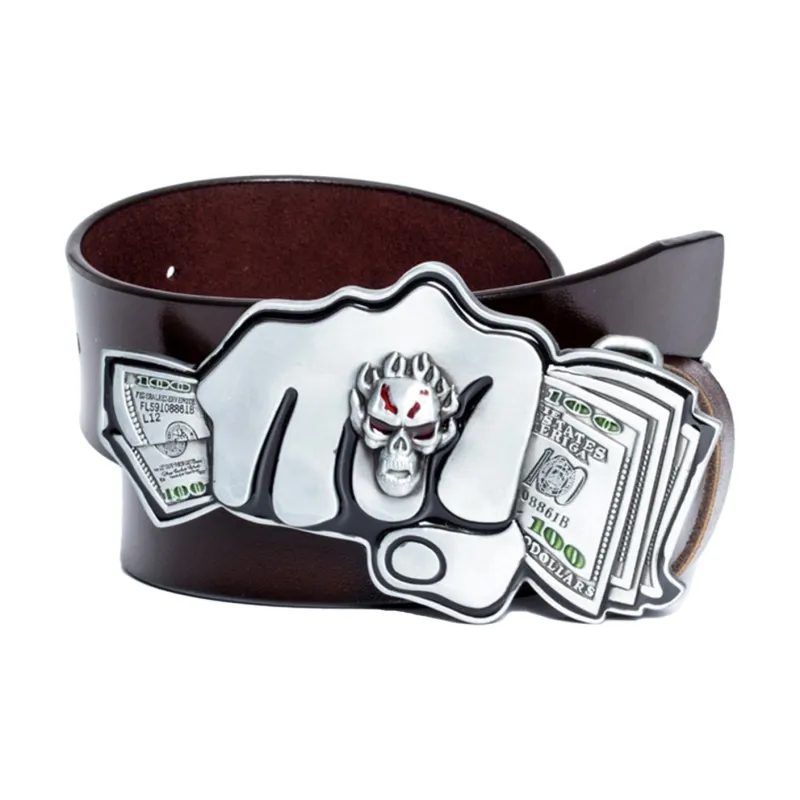 ALIEN BANG Exaggerated Western Niche Individual Cartoon Skeleton Leather Belts Men's Width: 3.8CM-1